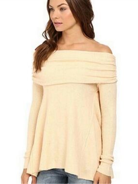 Free People Cream Off-Shoulder Knit Sweater